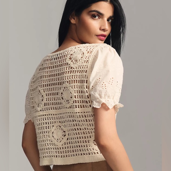 Anthropologie NVLT Cropped Puff-Sleeve Cardigan Sweater - Picture 2 of 4